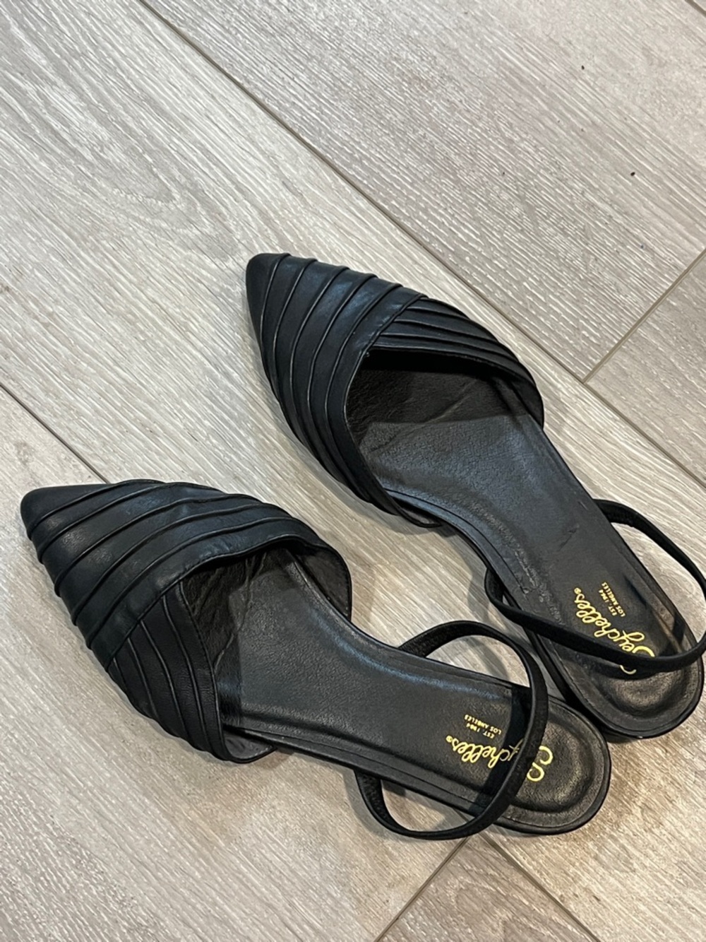 Seychelles Black Pointed Pleated Slingback Flats